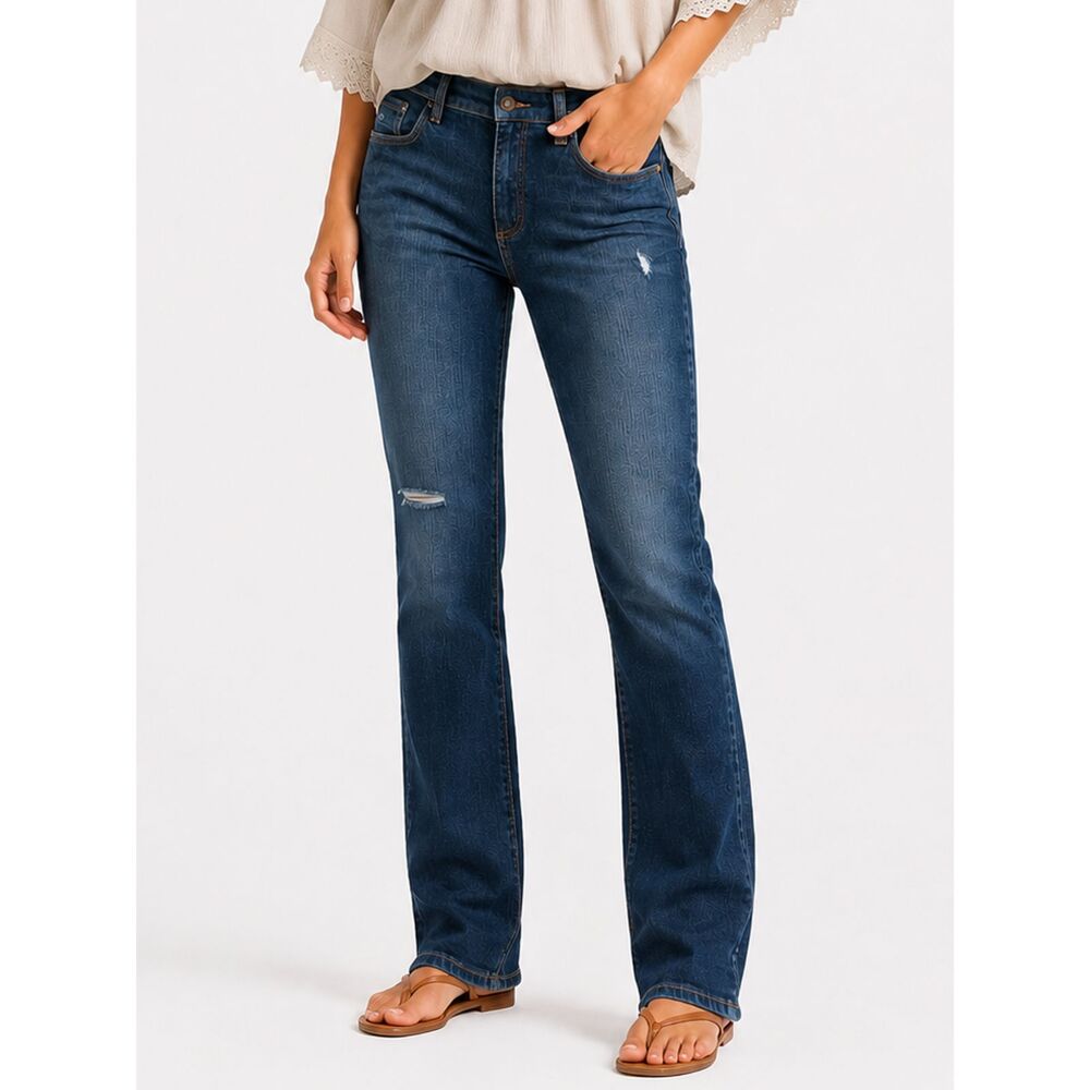 Studio by d&co Distressed Straight Leg Jeans Dark Wash Stretch Denim 12